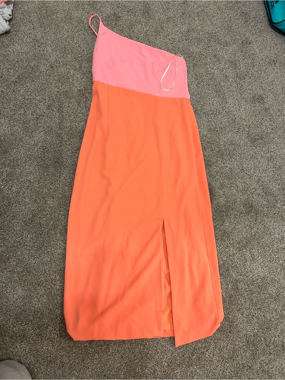 Petal & Pup Pink and Orange One-Shoulder Colorblock Midi Dress